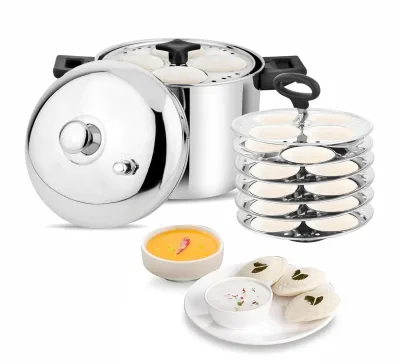VARCHAS Stainless Steel Idli Cooker with 6 Plates and Lid 24 Idlis